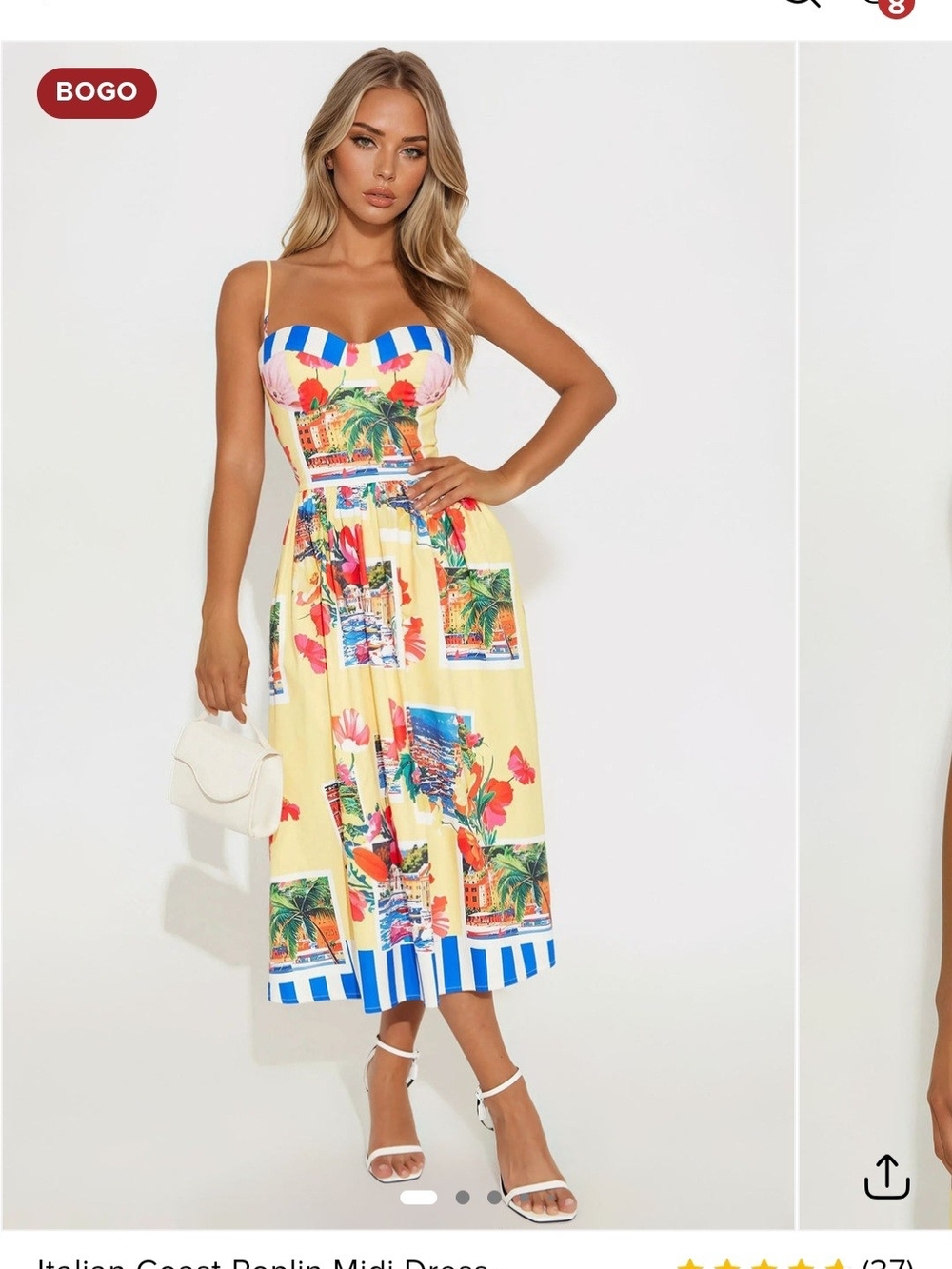 Tropical Print Yellow Midi Dress with Strappy Bodice